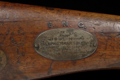 Close-up showing the stock of the Lee Enfield carbine at the Pitt Rivers Museum